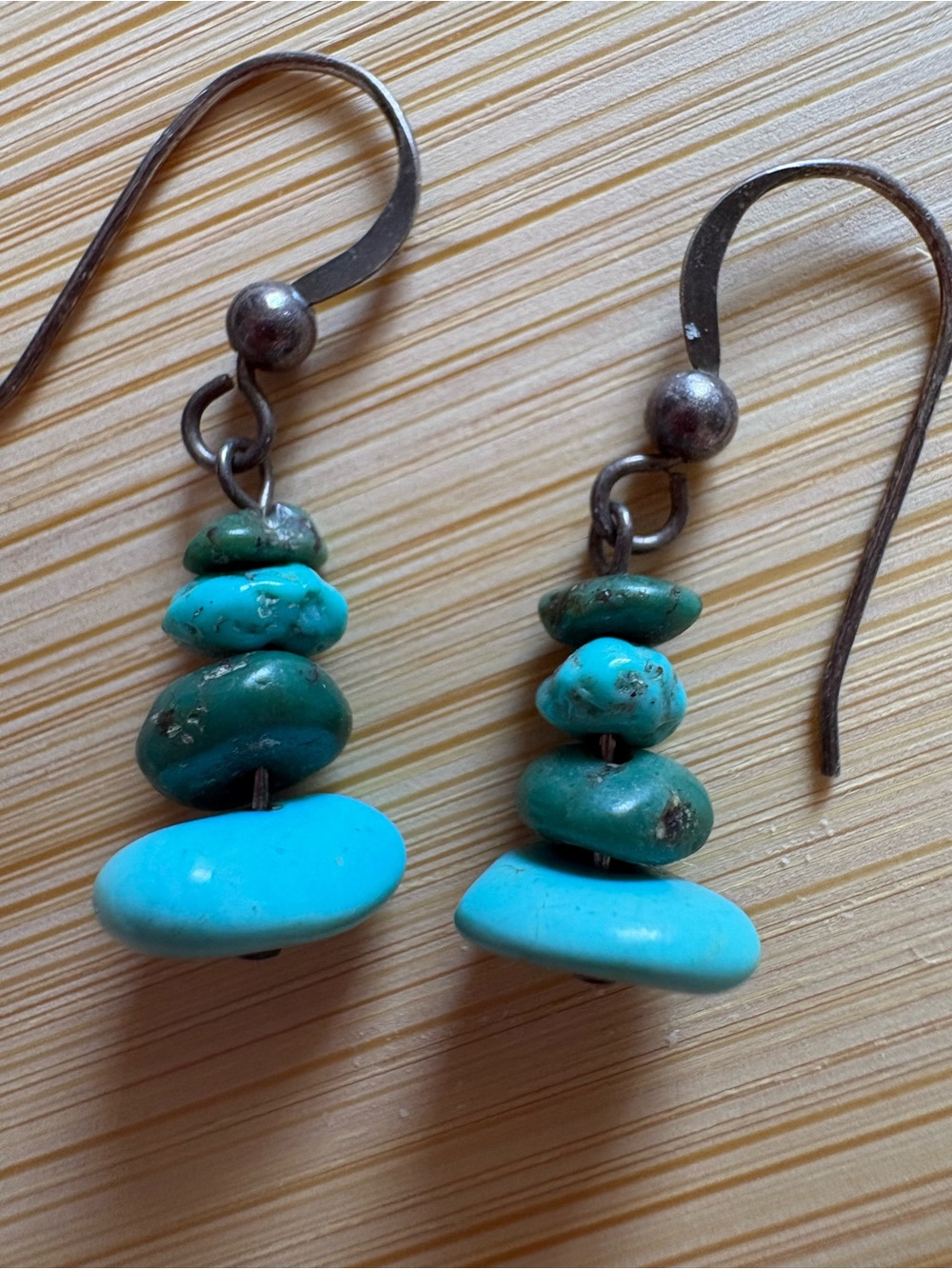 Native American Earrings Sterling & Turquoise Nugget Mini Stones Hypoallergenic